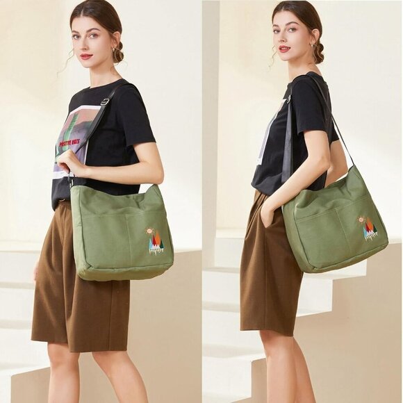 Canvas Crossbody Bag Women Men Casual Shoulder Messenger Embroidery